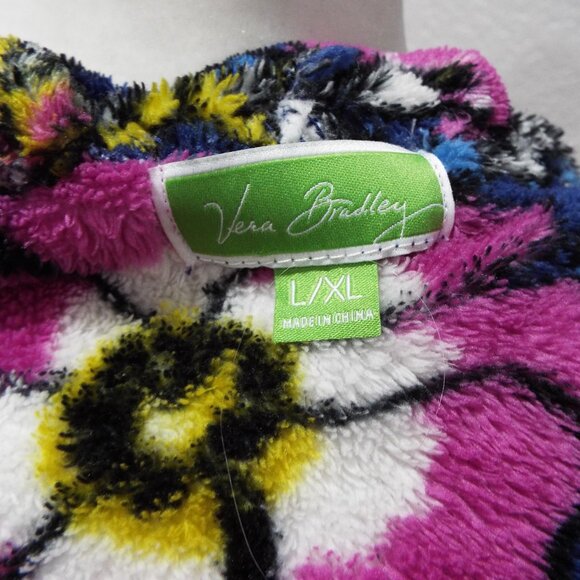 Vera Bradley Plush Blue Floral & Leopard Robe with Pockets / Hood L/XL - Picture 11 of 12